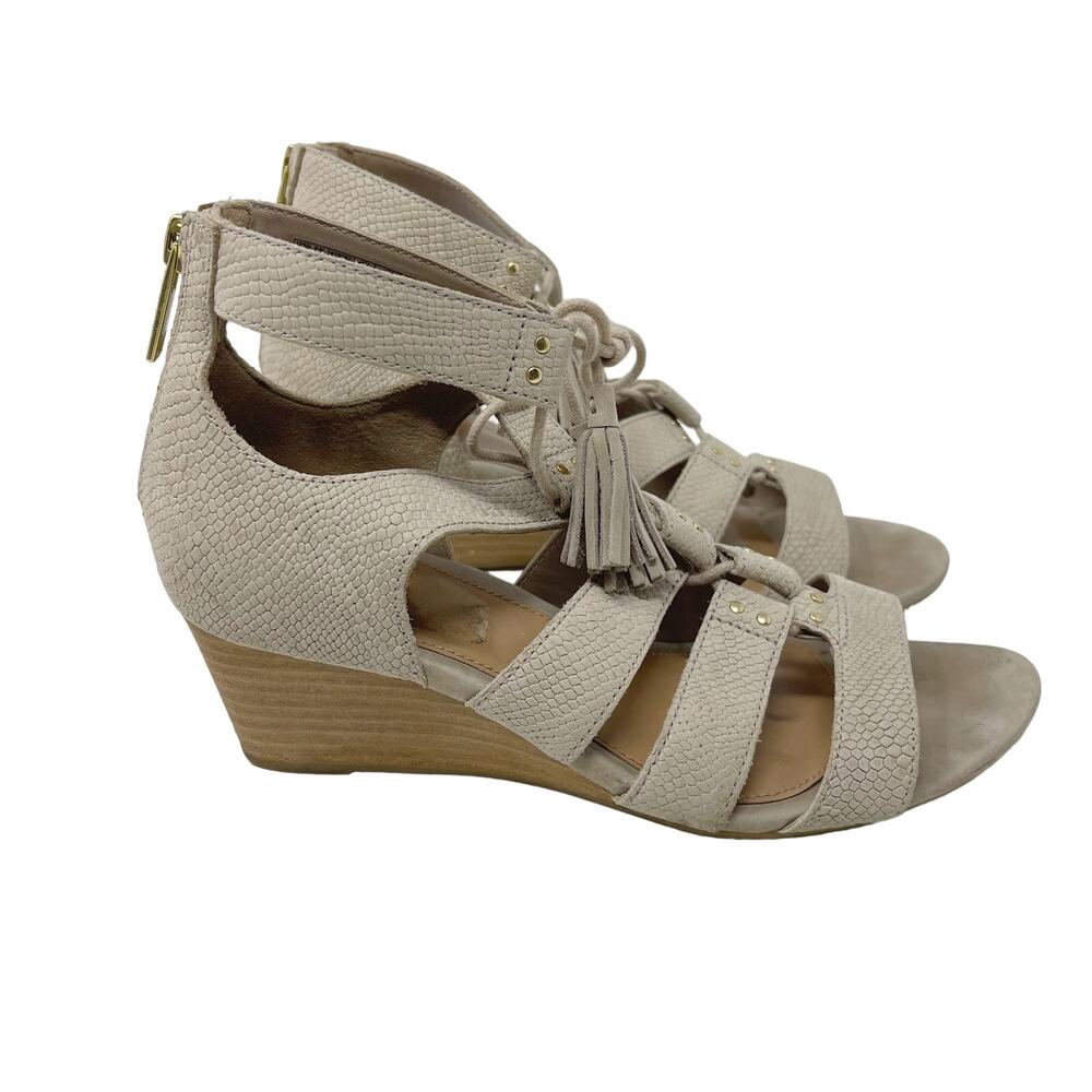 UGG Womens 6.5 Taupe Yasmin Snake Caged Wedge Sandals Lace Up Open Toe Leather